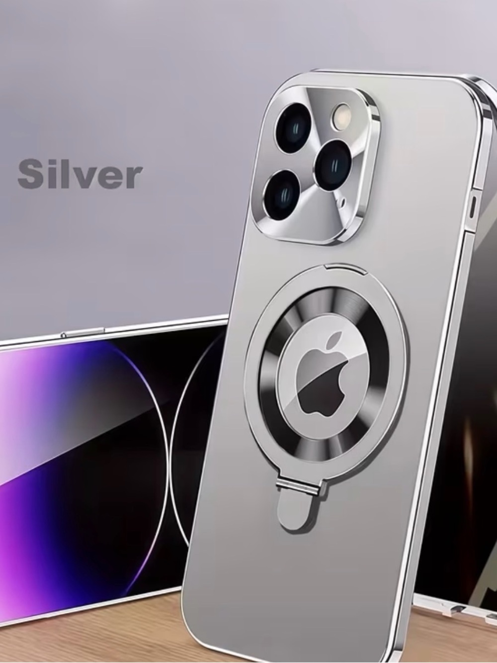 Apple Silver Magnetic Ring Kickstand Phone Case